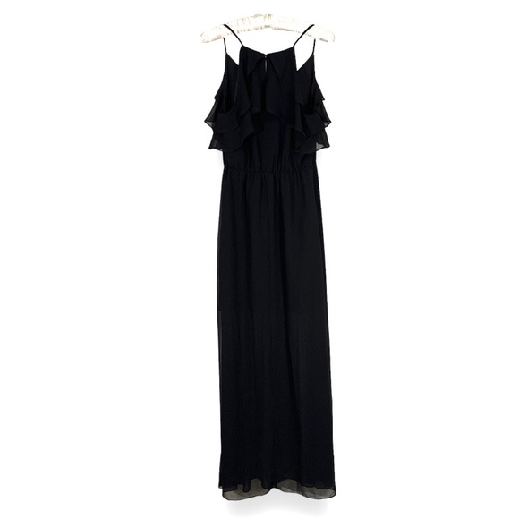 BCBGeneration Black Maxi Dress Chiffon Ruffle Spaghetti Strap Bridesmaid Sz XS - Picture 7 of 14